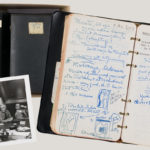 A collage of a photo, a notebook and a box of notebooks