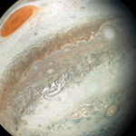 A photo of Jupiter showing it's great red spot.