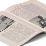Open book with text and two black-and-white photos on each page. The image conveys an informative and historical tone, with visible page curvature.